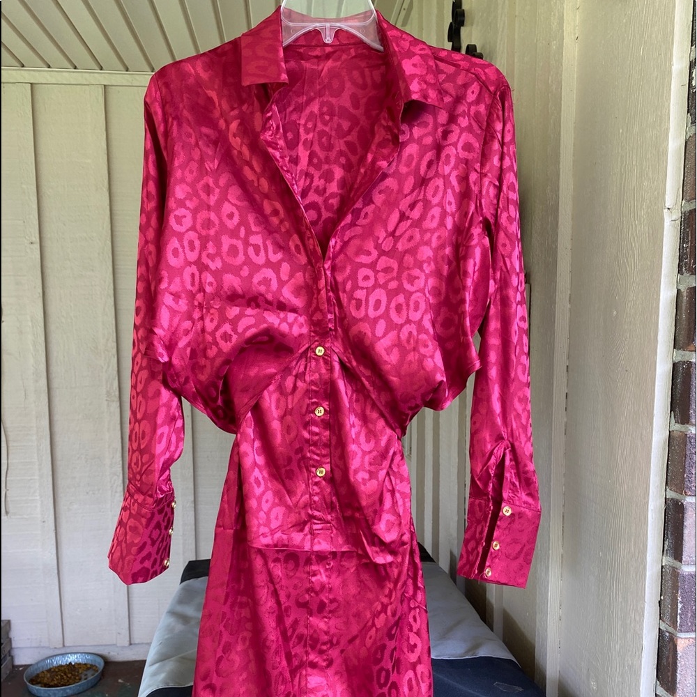 Boutique Satin Pink Leopard Wrap Dress Sized Small
